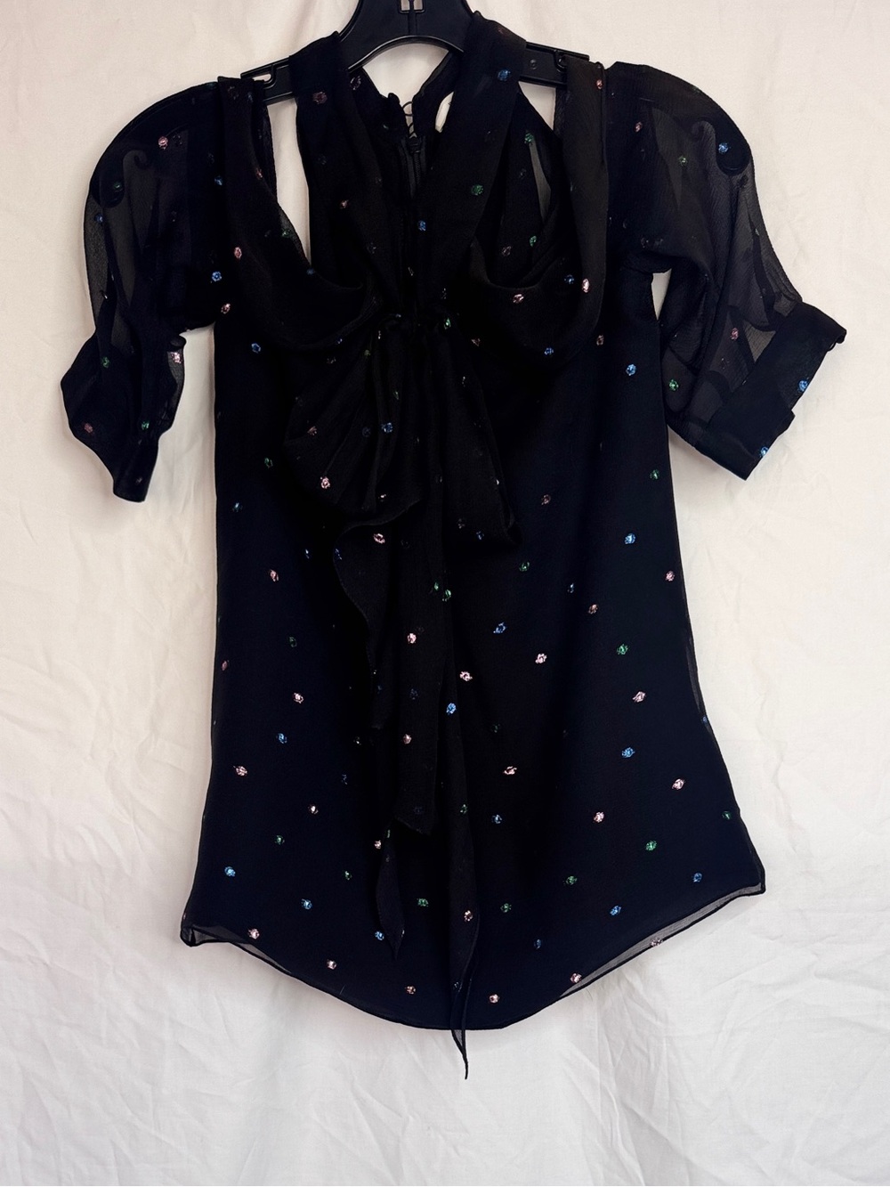 ERDEM Black Sheer Blouse with Subtle Shimmer Metallic Multi Color Dots - Picture 15 of 16